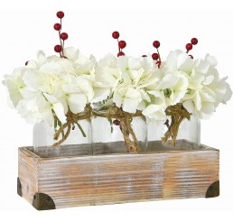 Whitewash Wood Container w/ Three Glass Vases